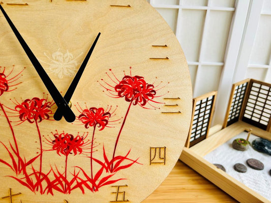 Luxusní dřevěné hodiny "Pavoučí lilie" 29 cm