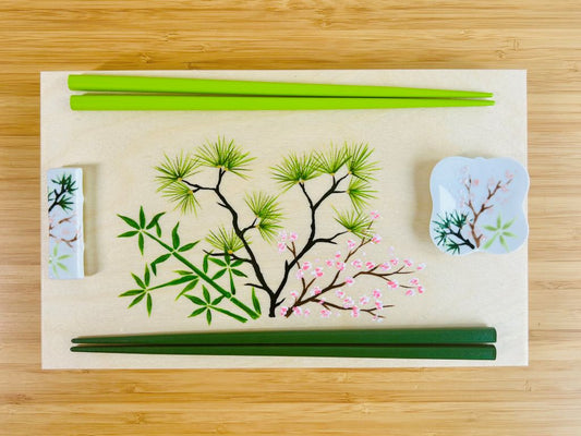 Dárková sada "Tři přátelé zimy" na jídelní hůlky a odkladače