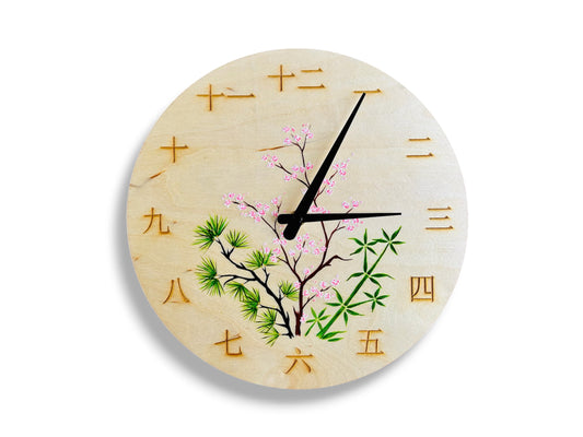 Luxusní dřevěné hodiny "Tři přátelé zimy" 29 cm