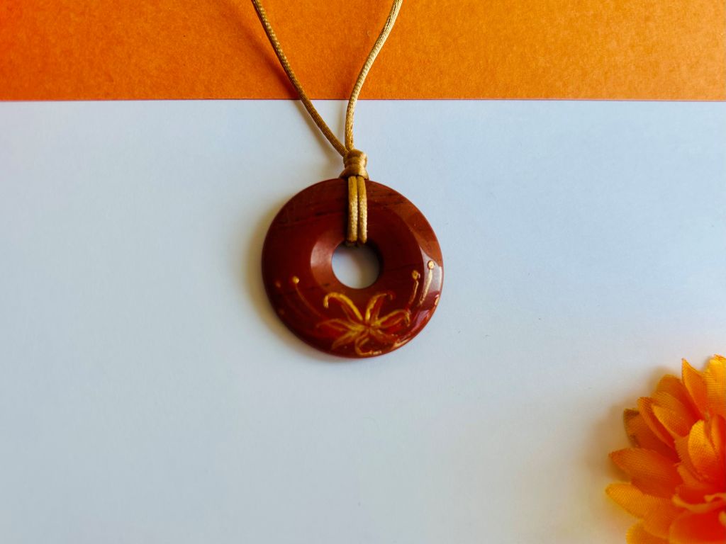 náhrdelník donut "Pavoučí lilie" červený jaspis