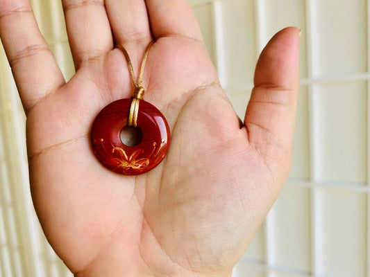 náhrdelník donut "Pavoučí lilie" červený jaspis
