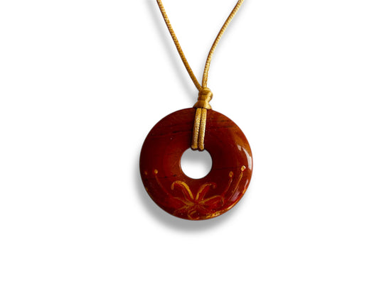 náhrdelník donut "Pavoučí lilie" červený jaspis