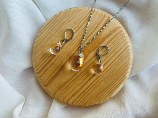 sada skleněných šperků "Ginkgo listy" náhrdelník a náušnice