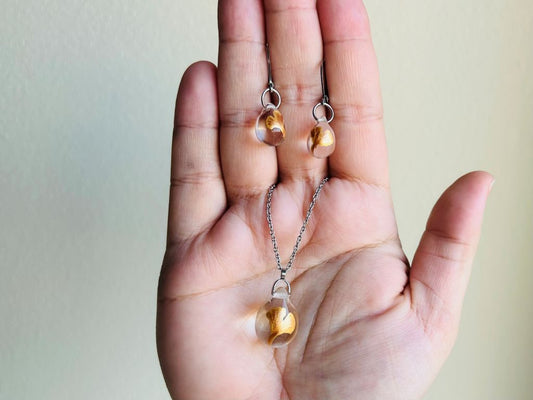 sada skleněných šperků "Ginkgo listy" náhrdelník a náušnice