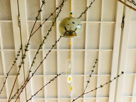 Zelená skleněná větrná zvonkohra fuurin "Totoro"