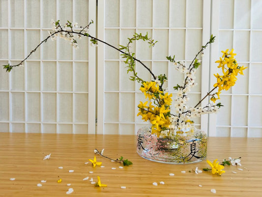 Skleněná váza na ikebanu "čtyři roční období" průměr 20 cm