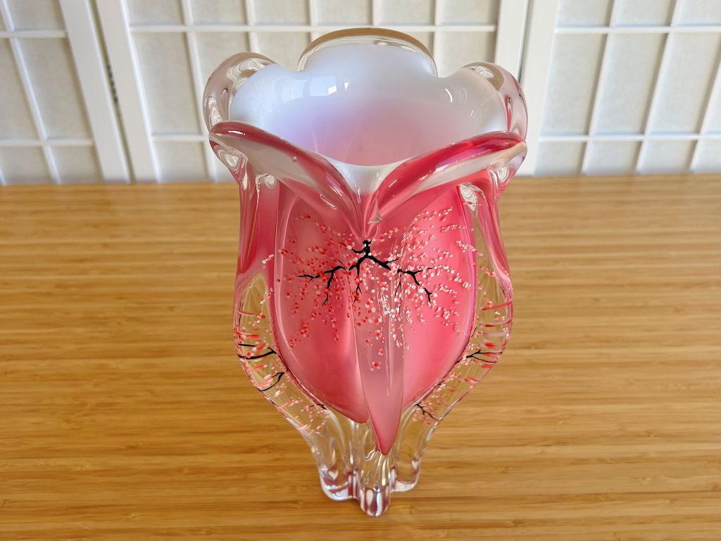 Velká skleněná váza "Ráno pod sakurou" výška 29,5 cm