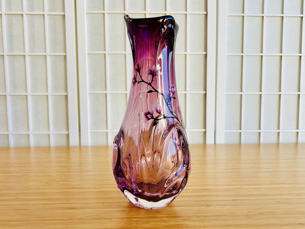 Vintage skleněná váza "Vůně jarního snu" výška 29 cm
