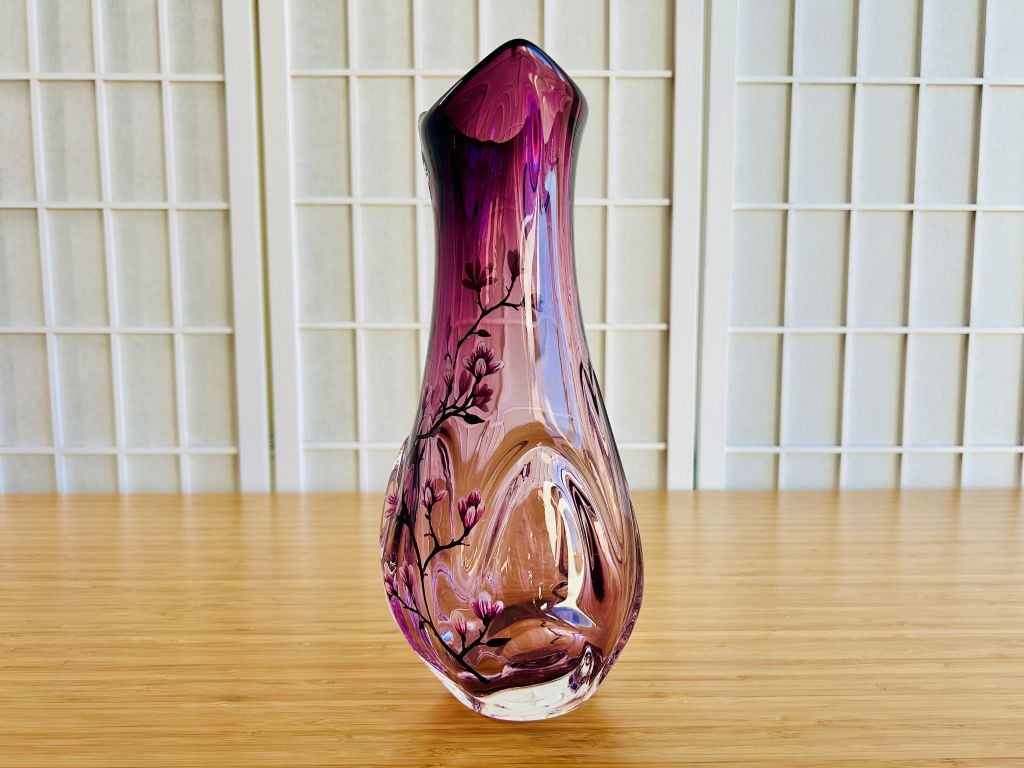 Vintage skleněná váza "Vůně jarního snu" výška 29 cm